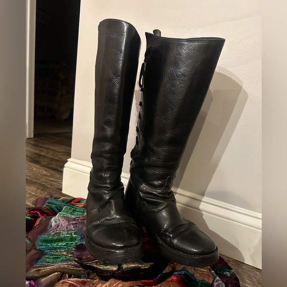 Ann Demeulemeester black leather corset lace up knee high boots size EU 38 /US 8 - Picture 3 of 8